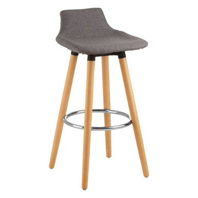 Stockholm Grey Fabric Bar Stool with Wooden Legs