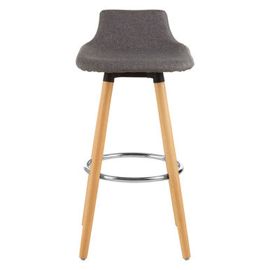 Stockholm Grey Fabric Bar Stool with Wooden Legs