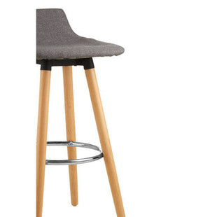 Stockholm Grey Fabric Bar Stool with Wooden Legs