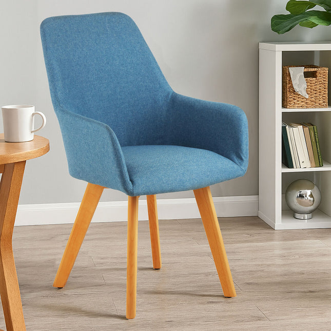 Stockholm Blue Fabric Dining Chair with Armrests