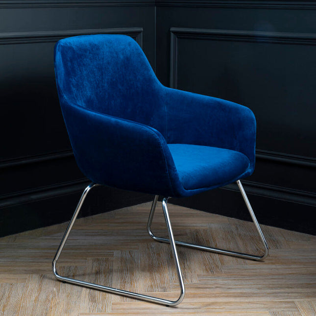 Stockholm Blue Velvet Dining Chair with Armrests