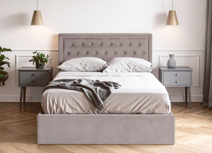 Hannah Grey Velvet Ottoman Double Bed