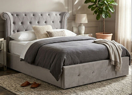 Edison Grey Velvet Ottoman Double Bed