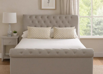 Orlando Light Grey Fabric Ottoman Sleigh Double Bed