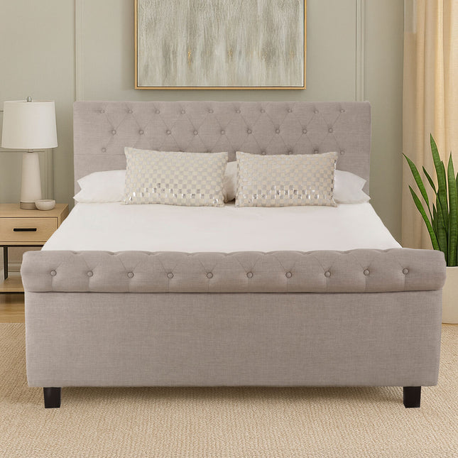 Orlando Light Grey Fabric Ottoman Sleigh King Bed