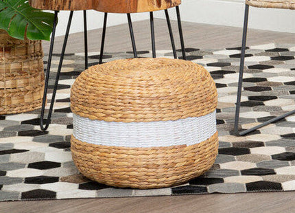 Ashby White and Natural Water Hyacinth Pouffe