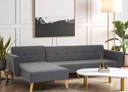 Hansa Hagen Grey Linen Corner Sofa Bed