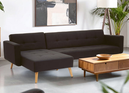 Hansa Hagen Black Linen Corner Sofa Bed