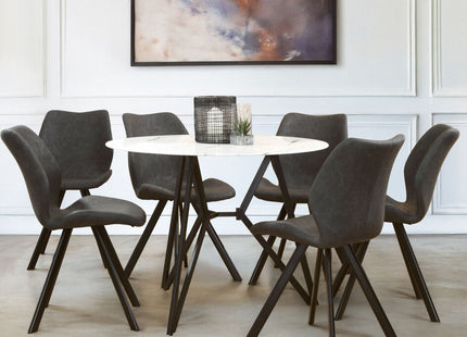 Weston White Marble Effect Round Dining Table and 6 Chairs Set