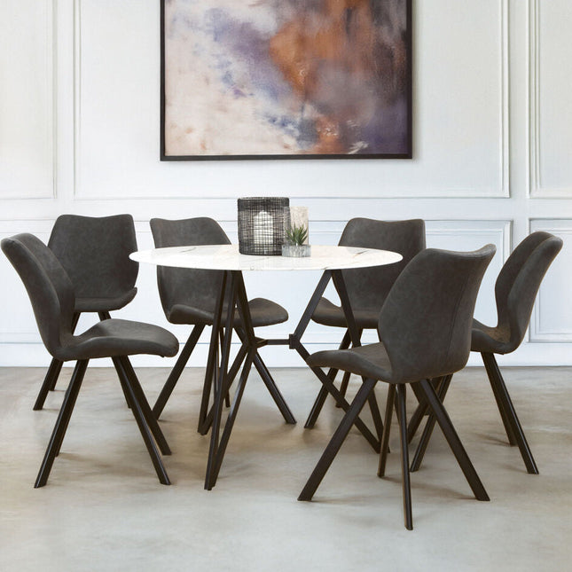 Weston White Marble Effect Round Dining Table and 6 Chairs Set