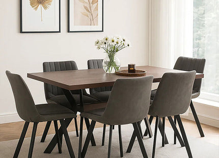 Westford Wood Effect Dining Table with 6 Grey Dining Chairs Set