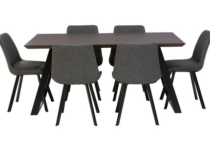 Westford Wooden Effect Dining Table with 6 Grey Dining Chairs Set