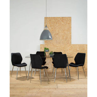 Wimslow Black Glass Dining Table and 6 Black Velvet Dining Chairs Set
