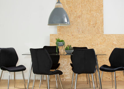 Wimslow Black Glass Dining Table and 6 Black Velvet Dining Chairs Set