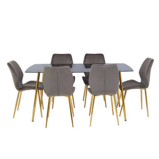 Wimslow Smoked Glass Dining Table and 6 Grey Velvet Dining Chairs Set