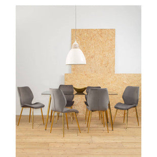 Wimslow Smoked Glass Dining Table and 6 Grey Velvet Dining Chairs Set