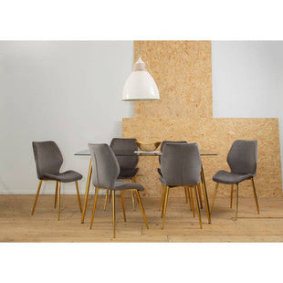 Wimslow Smoked Glass Dining Table and 6 Grey Velvet Dining Chairs Set