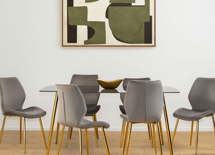 Wimslow Smoked Glass Dining Table and 6 Grey Velvet Dining Chairs Set