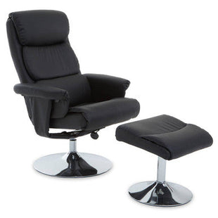 Denton Black Leather Effect Recliner Chair with Footstool