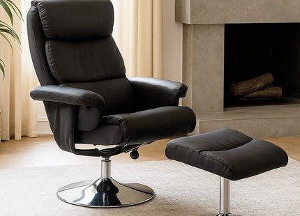Denton Black Leather Effect Recliner Chair with Footstool