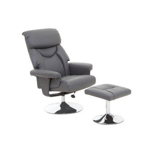 Denton Grey Leather Effect Recliner Chair with Footstool
