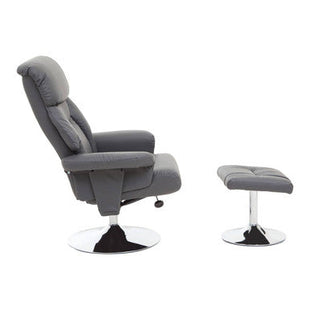 Denton Grey Leather Effect Recliner Chair with Footstool