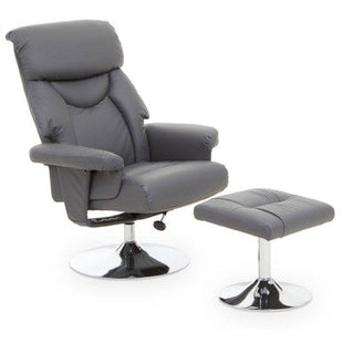 Denton Grey Leather Effect Recliner Chair with Footstool