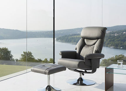 Denton Grey Leather Effect Recliner Chair with Footstool