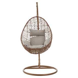 Goa Brown Rattan Hanging Chair with Grey Cushions