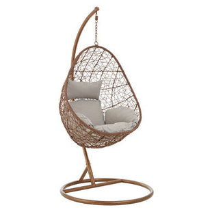 Goa Brown Rattan Hanging Chair with Grey Cushions