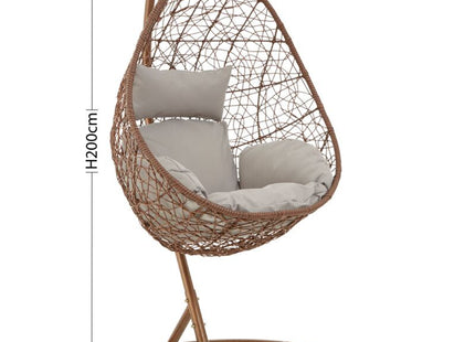 Goa Brown Rattan Hanging Chair with Grey Cushions