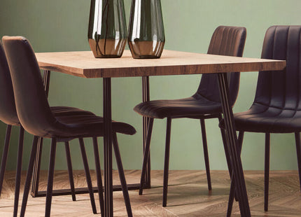Adele Brown Veneer Rectangular Dining Table with Black Metal Base