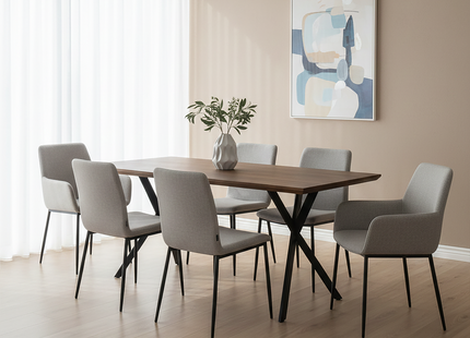 Arron Brown Wood Veneer Finish Rectangular Dining Table