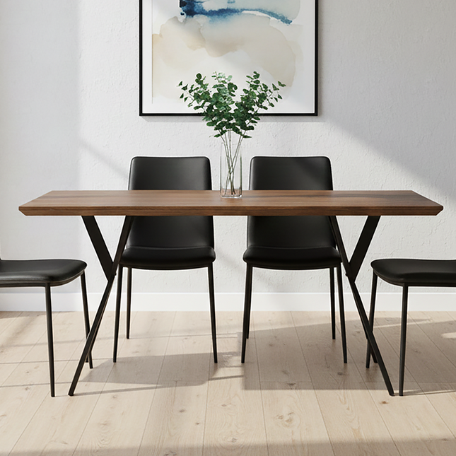 Arron Brown Wood Veneer Finish Rectangular Dining Table