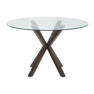 Salford Clear Glass Round Dining Table with Black Wood Effect Base