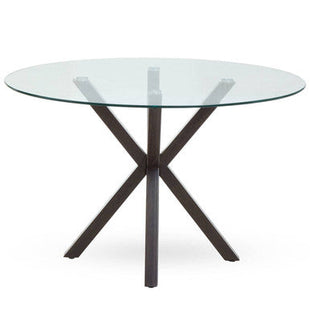 Salford Clear Glass Round Dining Table with Black Wood Effect Base