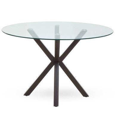 Salford Clear Glass Round Dining Table with Black Wood Effect Base