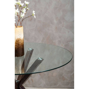 Salford Clear Glass Round Dining Table with Black Wood Effect Base