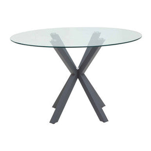 Salford Clear Glass Round Dining Table with Grey Finish Base