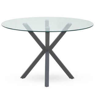 Salford Clear Glass Round Dining Table with Grey Finish Base