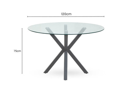 Salford Clear Glass Round Dining Table with Grey Finish Base