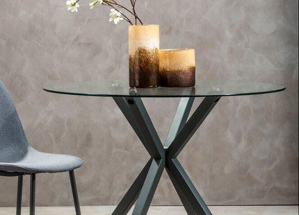Salford Clear Glass Round Dining Table with Grey Finish Base