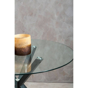 Salford Clear Glass Round Dining Table with Grey Finish Base