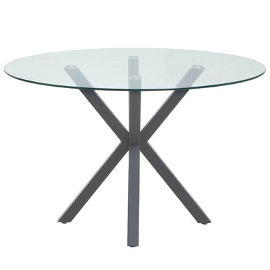 Salford Clear Glass Round Dining Table with Grey Finish Base