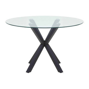 Salford Clear Glass Round Dining Table with Black Finish Base