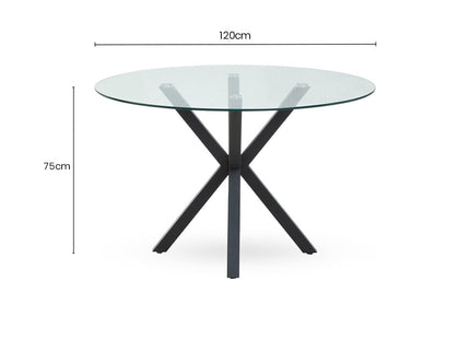 Salford Clear Glass Round Dining Table with Black Finish Base