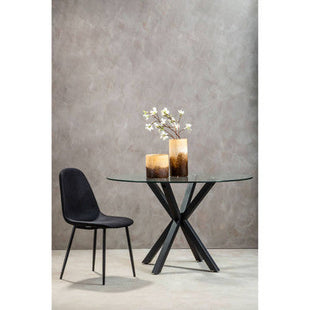 Salford Clear Glass Round Dining Table with Black Finish Base