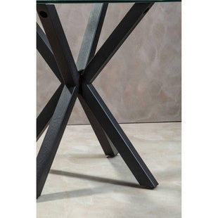 Salford Clear Glass Round Dining Table with Black Finish Base