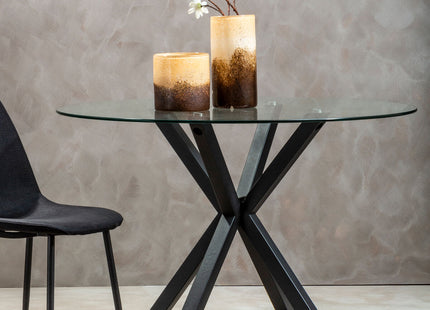 Salford Clear Glass Round Dining Table with Black Finish Base
