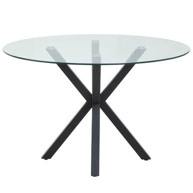 Salford Clear Glass Round Dining Table with Black Finish Base